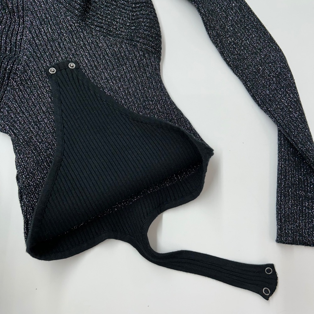 Abercrombie Fitch Black Metallic Knit Thong Bodysuit Women's Small - Picture 7 of 9